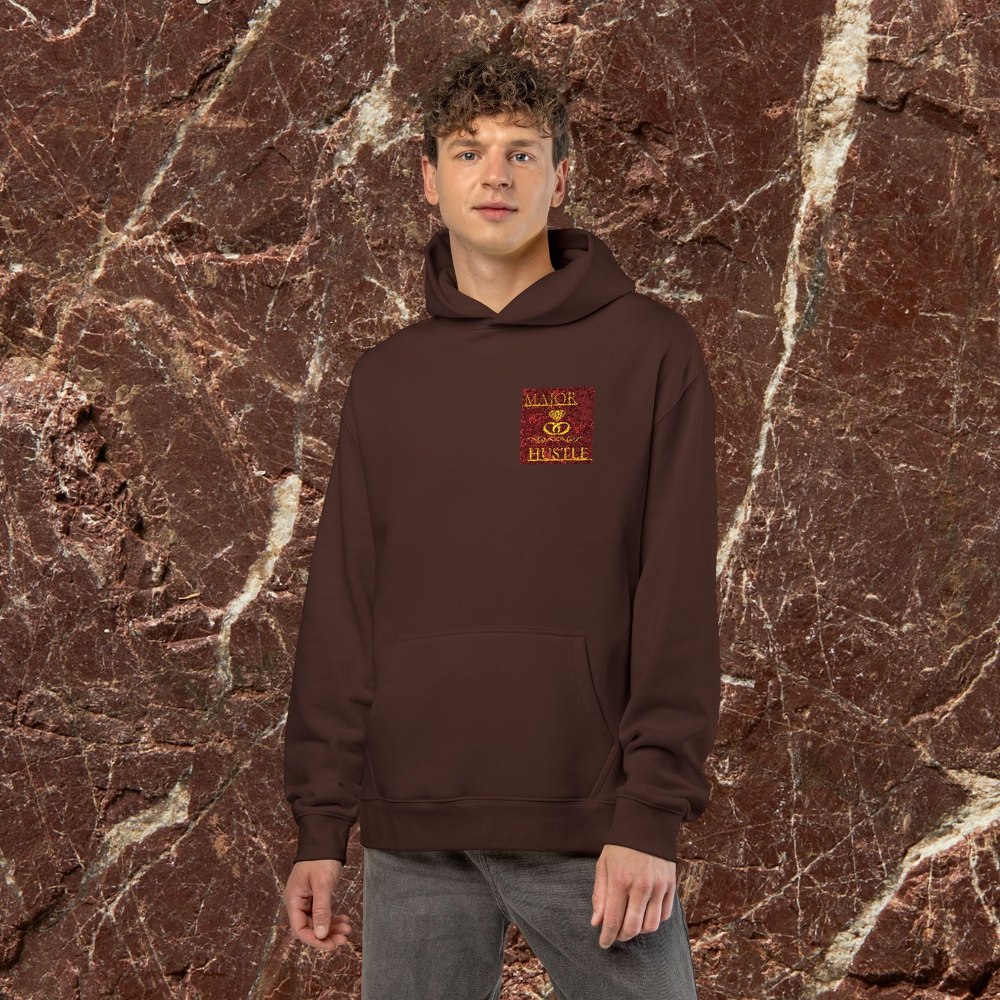 Relaxed Hoodie with Vintage Gold Dragon Chest Patch — Cozy Streetwear Pullover