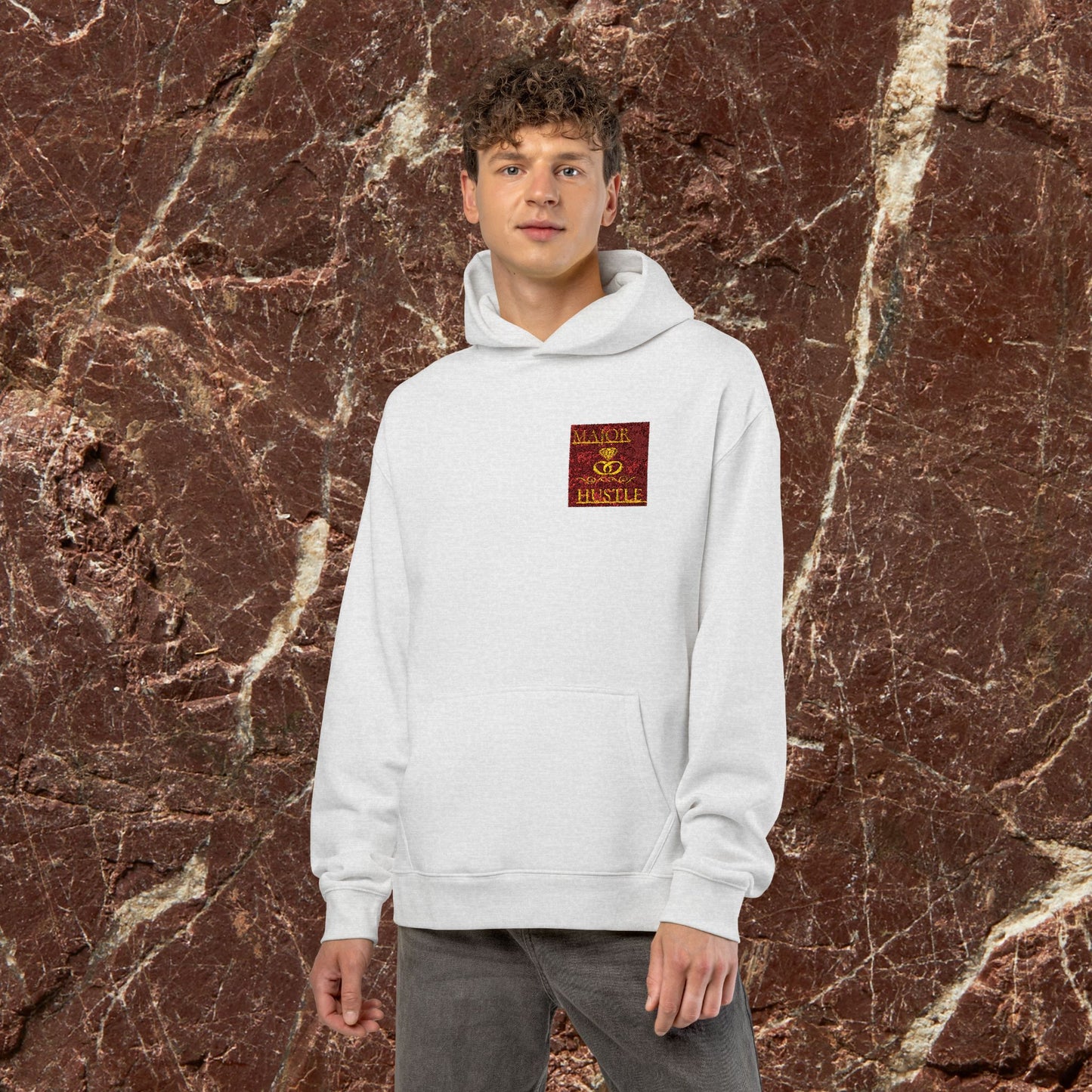 Relaxed Hoodie with Vintage Gold Dragon Chest Patch — Cozy Streetwear Pullover