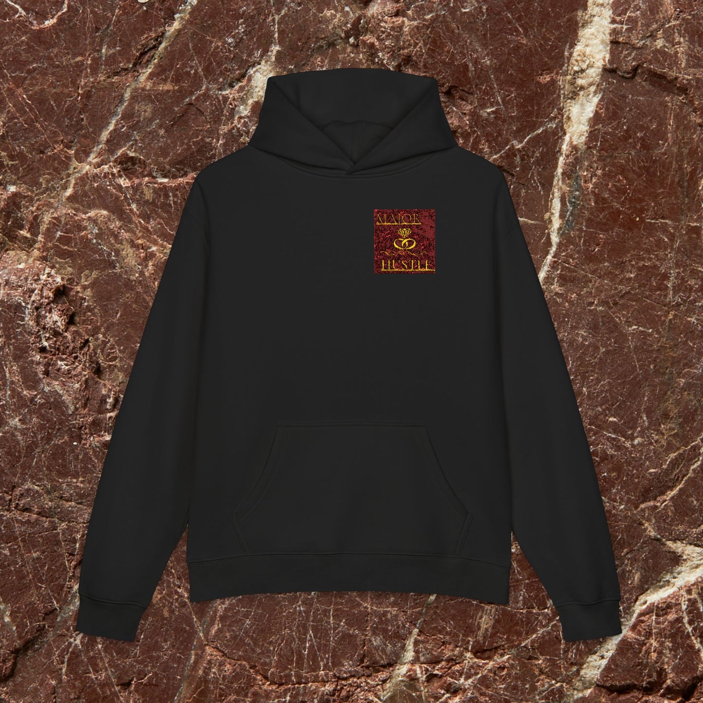 Relaxed Hoodie with Vintage Gold Dragon Chest Patch — Cozy Streetwear Pullover