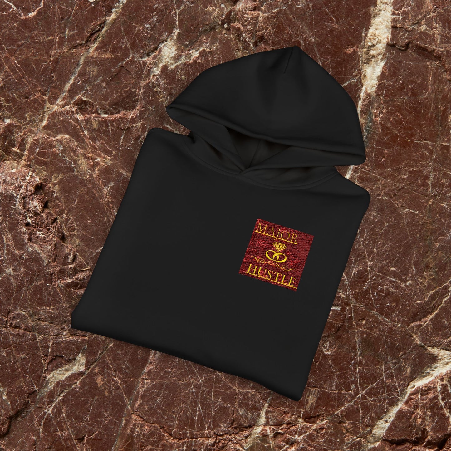 Relaxed Hoodie with Vintage Gold Dragon Chest Patch — Cozy Streetwear Pullover