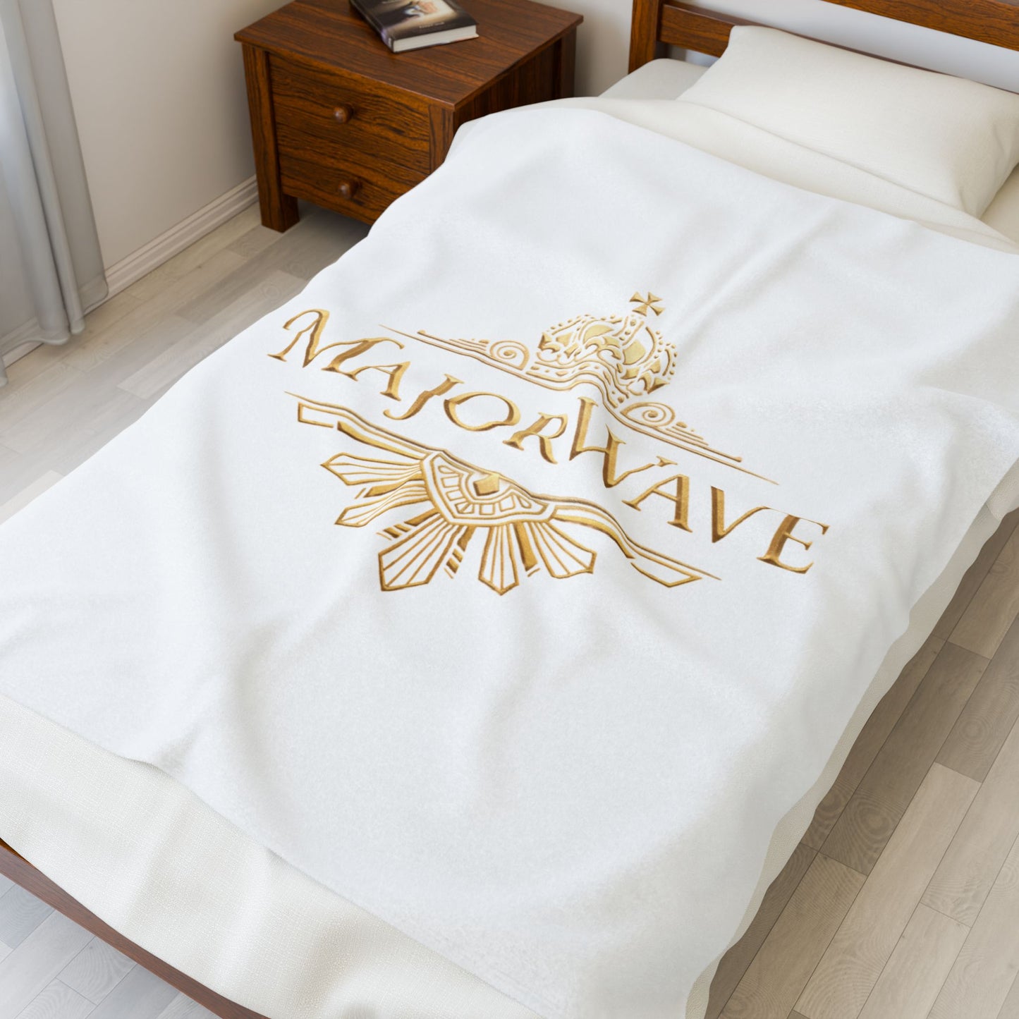 Plush Blanket — 'MajorWave' Gold Crest Velveteen Throw