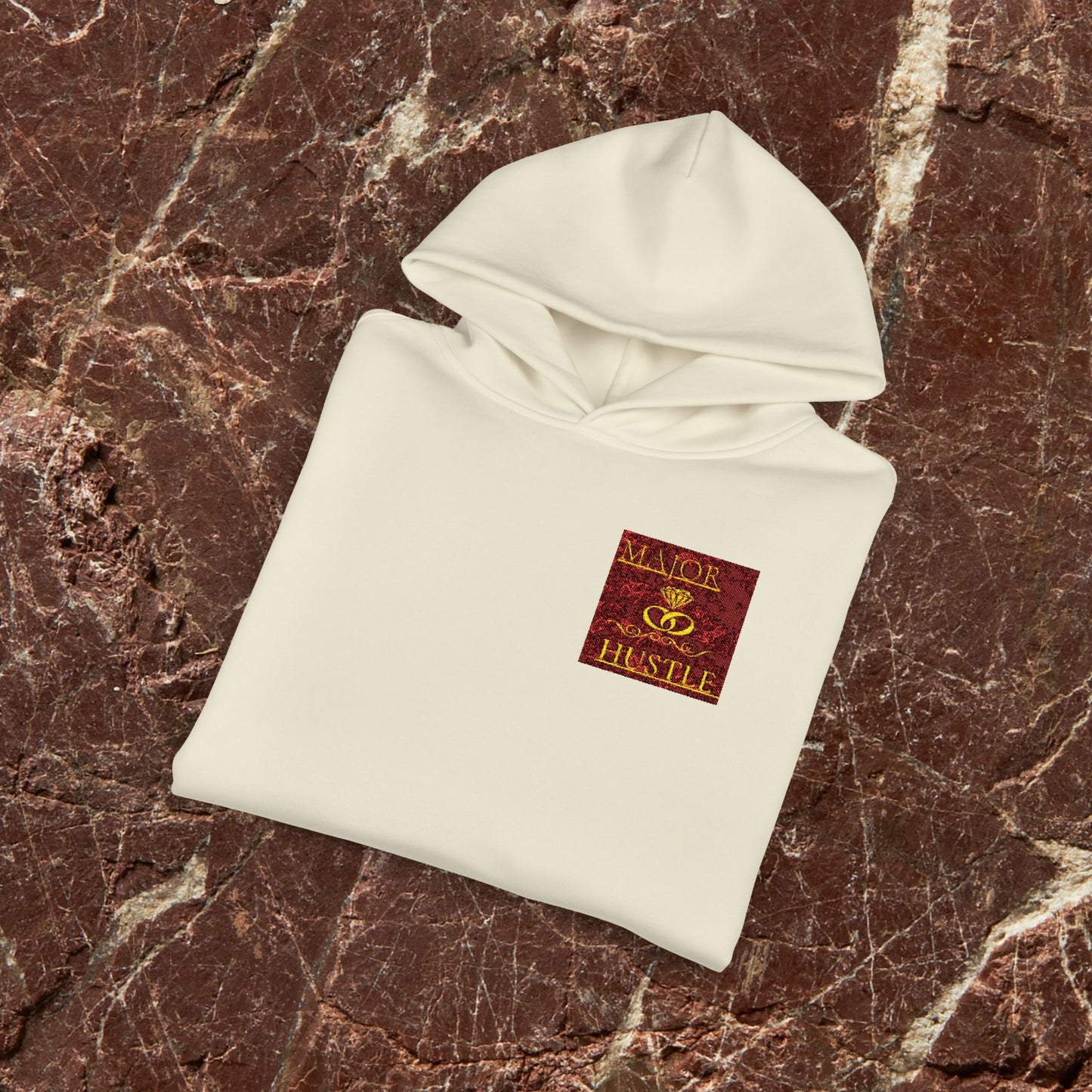 Relaxed Hoodie with Vintage Gold Dragon Chest Patch — Cozy Streetwear Pullover