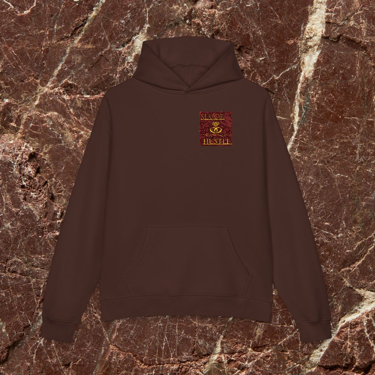Relaxed Hoodie with Vintage Gold Dragon Chest Patch — Cozy Streetwear Pullover